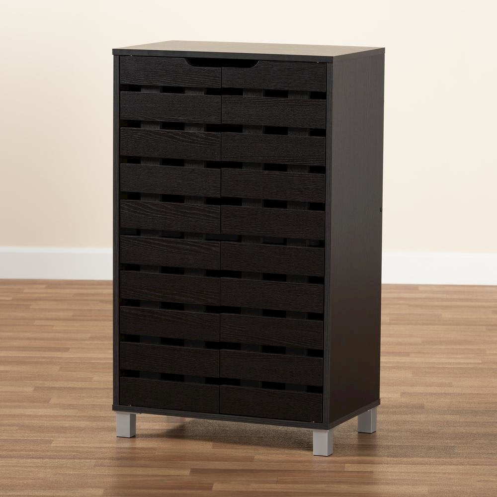 Dark Brown Finished Wood 2-Door Shoe Storage Cabinet