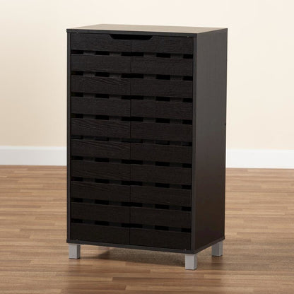 Dark Brown Finished Wood 2-Door Shoe Storage Cabinet