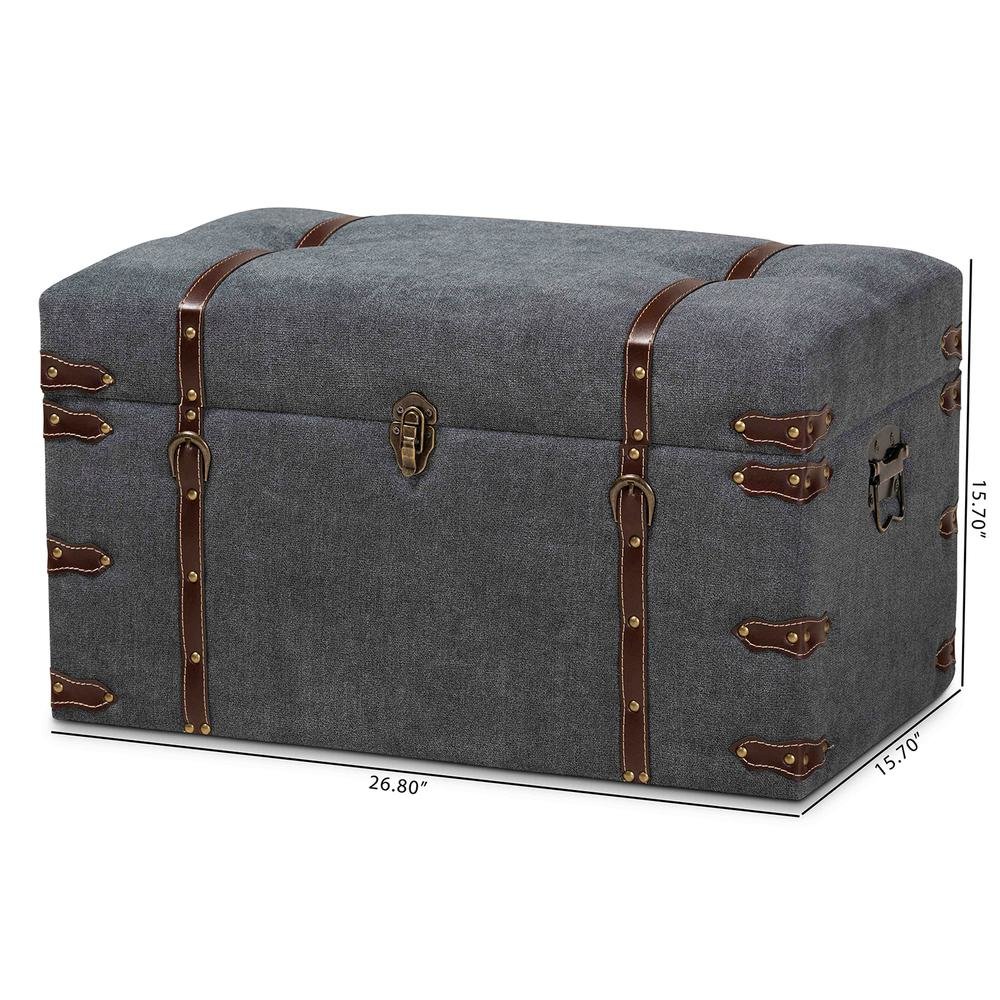 Transitional Grey Fabric Upholstered Storage Trunk Ottoman