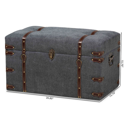 Transitional Grey Fabric Upholstered Storage Trunk Ottoman
