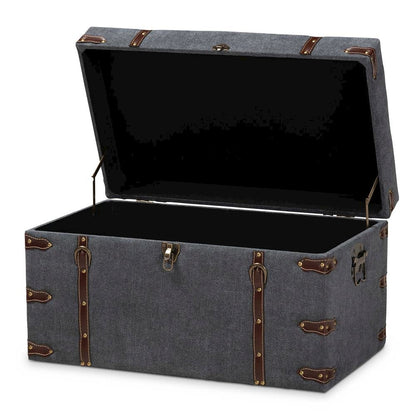 Transitional Grey Fabric Upholstered Storage Trunk Ottoman
