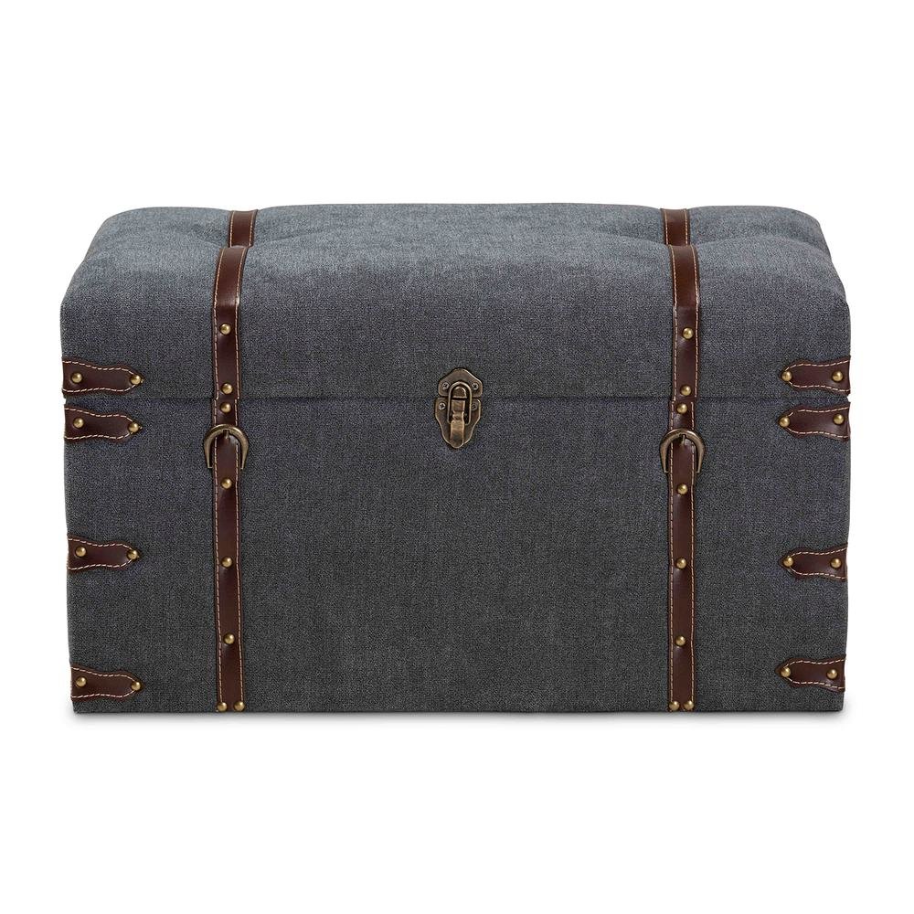 Transitional Grey Fabric Upholstered Storage Trunk Ottoman