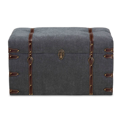 Transitional Grey Fabric Upholstered Storage Trunk Ottoman