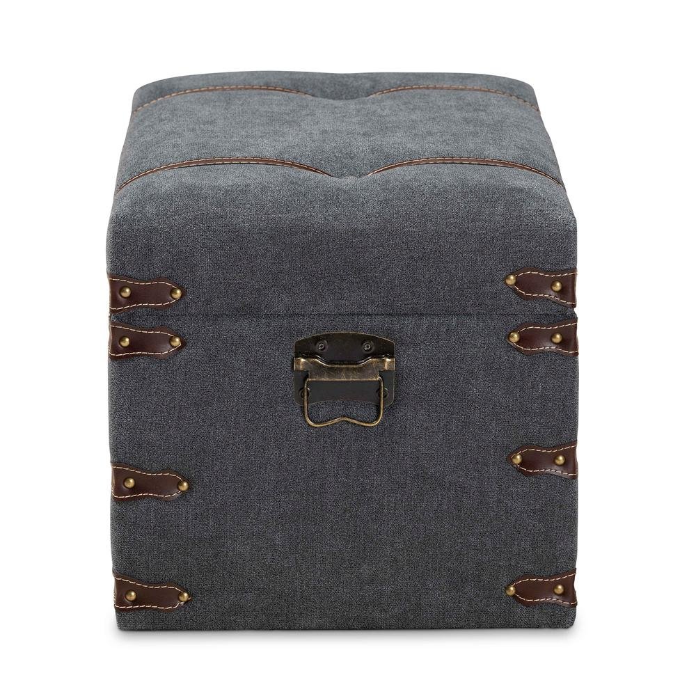 Transitional Grey Fabric Upholstered Storage Trunk Ottoman