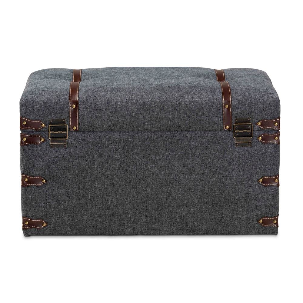 Transitional Grey Fabric Upholstered Storage Trunk Ottoman