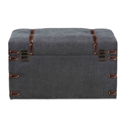 Transitional Grey Fabric Upholstered Storage Trunk Ottoman