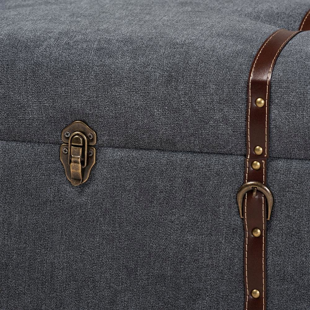 Transitional Grey Fabric Upholstered Storage Trunk Ottoman