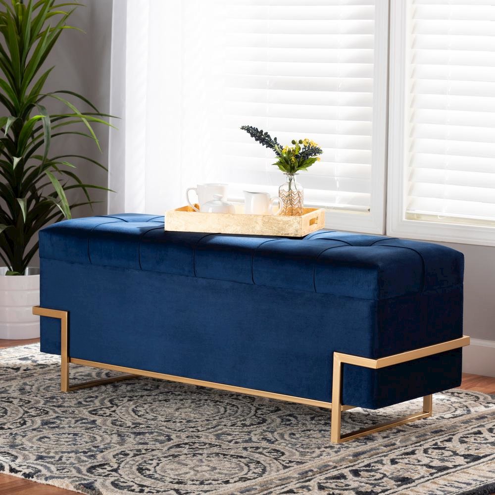 Gold Metal Finished Storage Ottoman