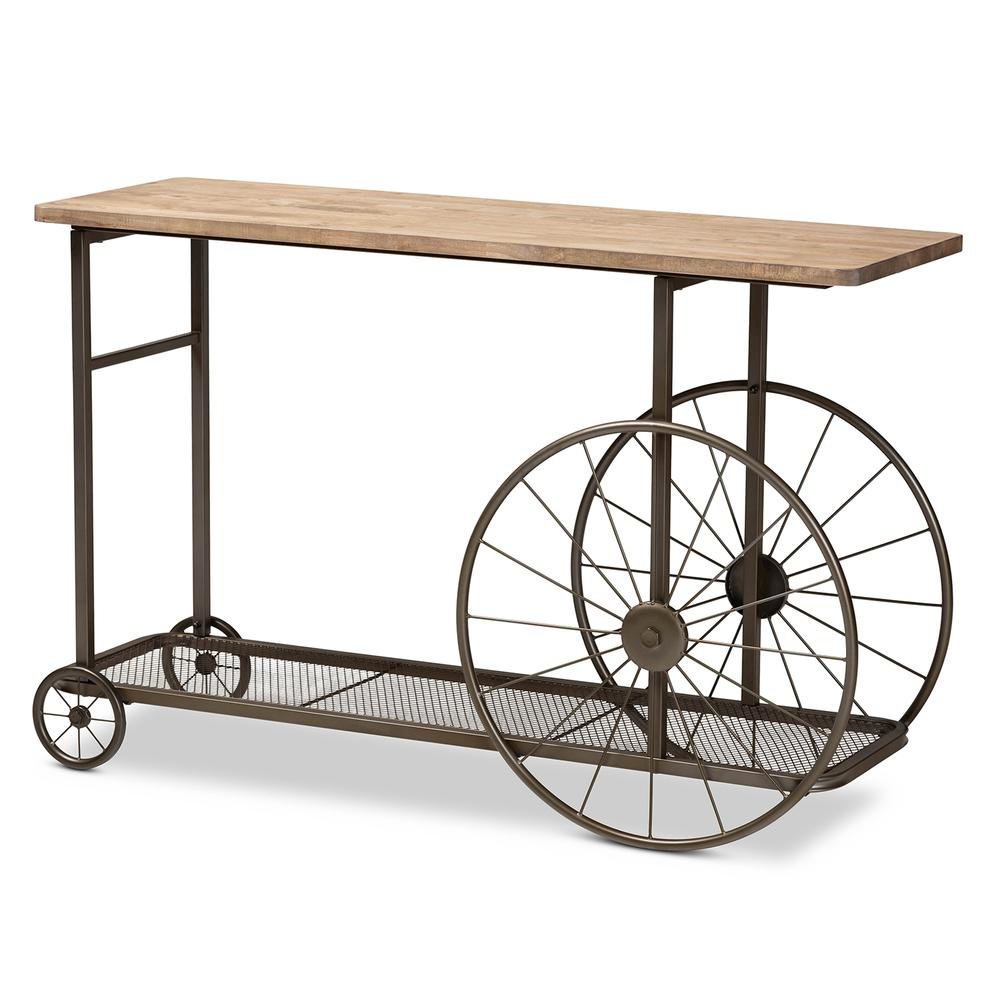 Black Finished Metal Wheeled Console Table