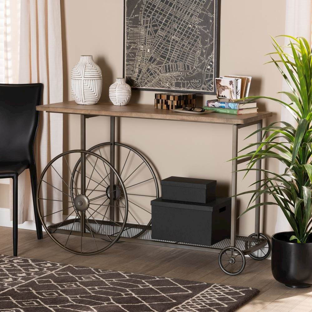 Black Finished Metal Wheeled Console Table
