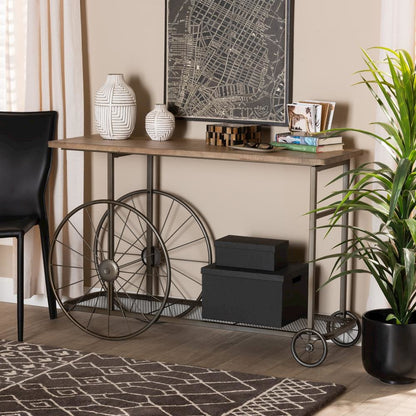 Black Finished Metal Wheeled Console Table