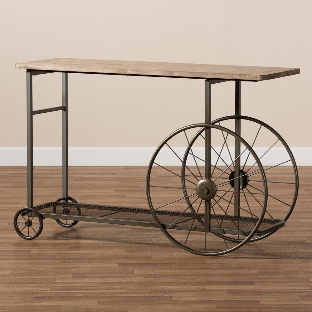 Black Finished Metal Wheeled Console Table