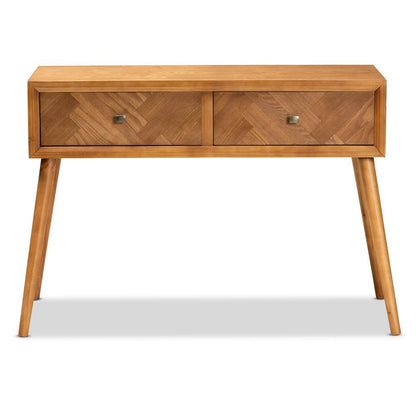Mae Mid-Century Modern Natural Brown Finished Wood 2-Drawer Console Table