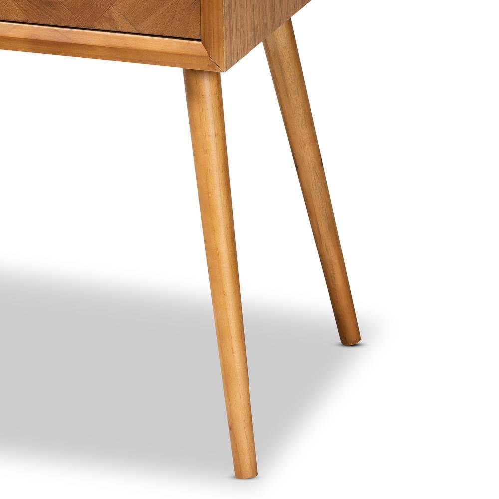 Mae Mid-Century Modern Natural Brown Finished Wood 2-Drawer Console Table