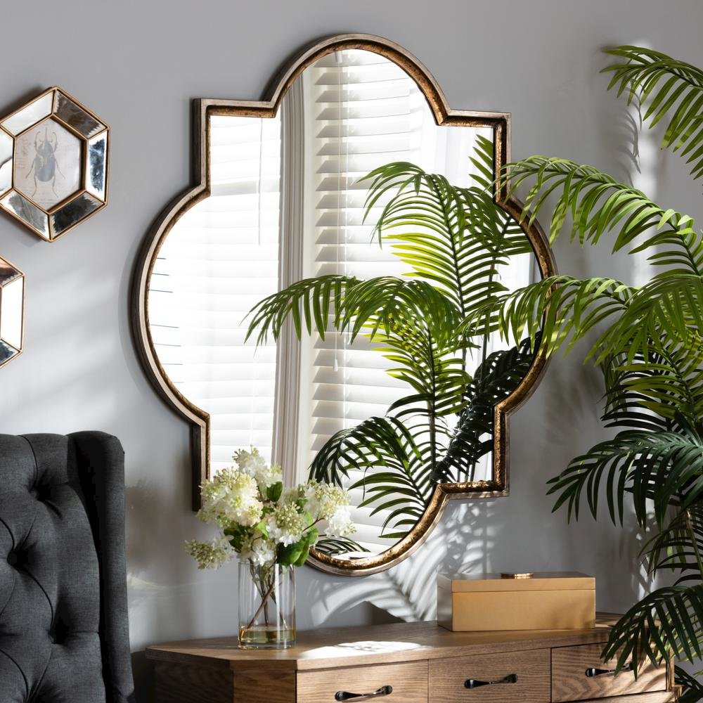 Gold Finished Metal Quatrefoil Accent Wall Mirror