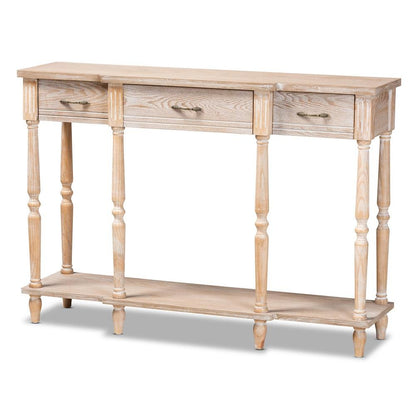 Provincial Rustic Whitewashed Oak Brown Finished Wood 3-Drawer Console Table