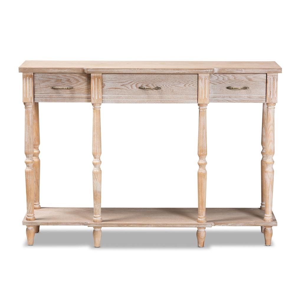 Provincial Rustic Whitewashed Oak Brown Finished Wood 3-Drawer Console Table