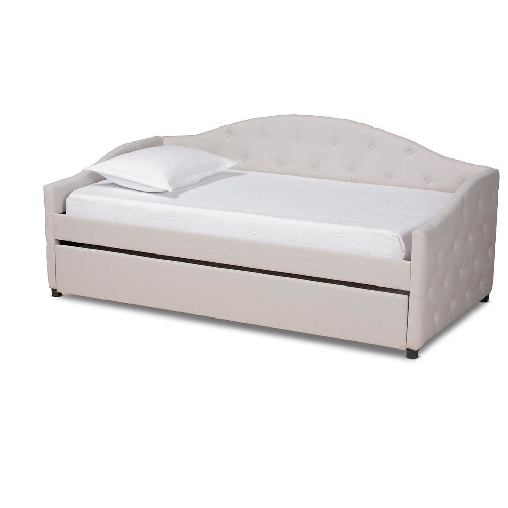 Transitional Beige Fabric Upholstered Twin Size Daybed with Trundle