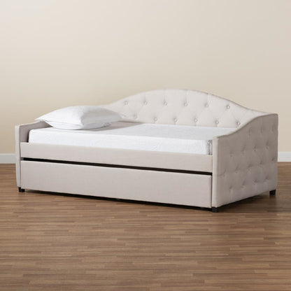 Transitional Beige Fabric Upholstered Twin Size Daybed with Trundle
