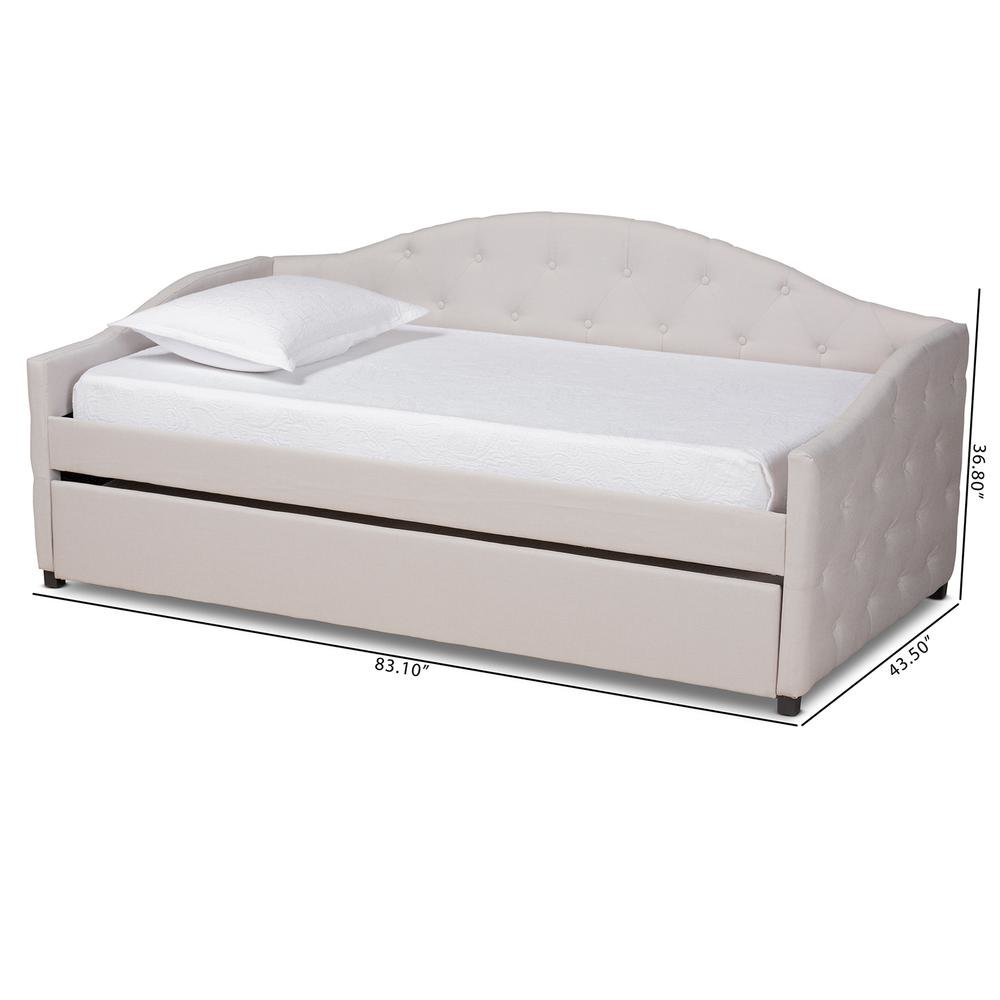 Transitional Beige Fabric Upholstered Twin Size Daybed with Trundle
