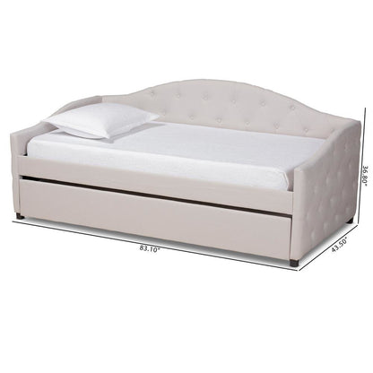 Transitional Beige Fabric Upholstered Twin Size Daybed with Trundle