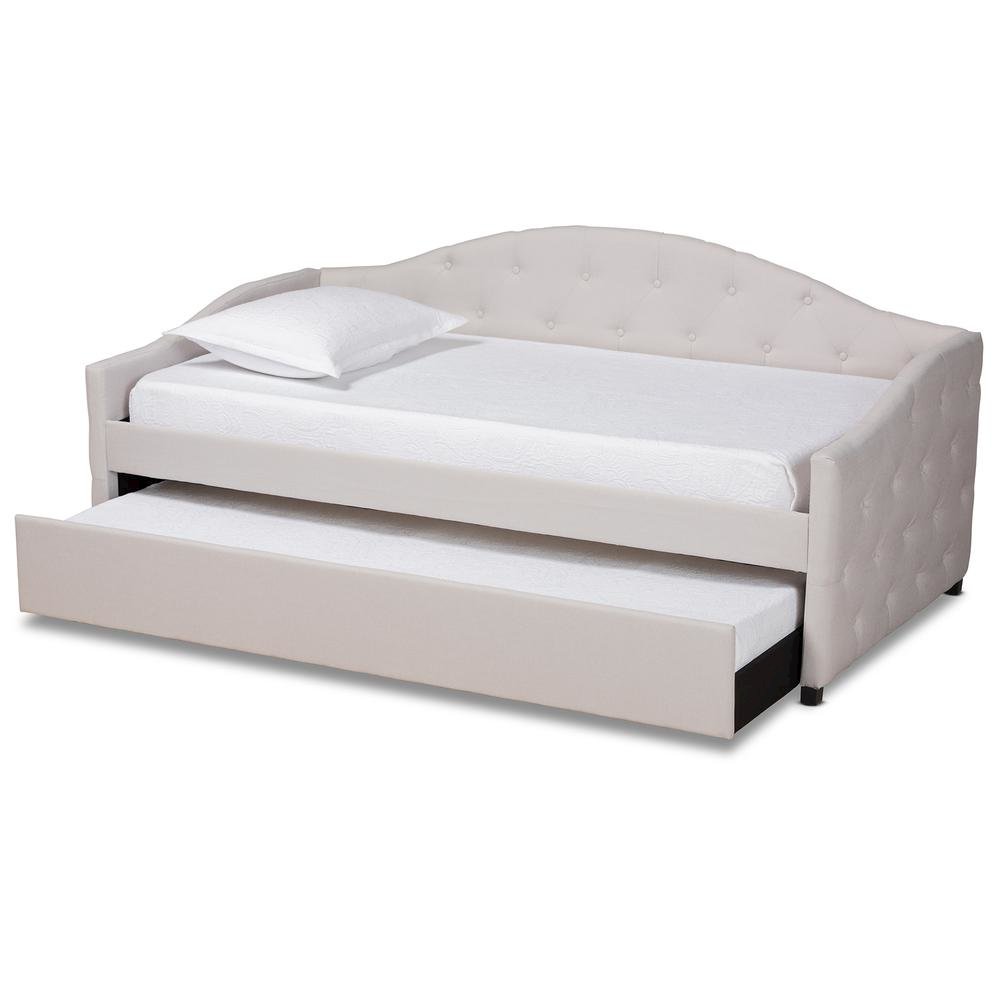 Transitional Beige Fabric Upholstered Twin Size Daybed with Trundle