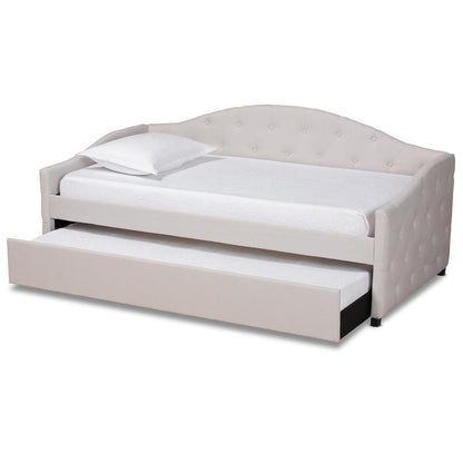 Transitional Beige Fabric Upholstered Twin Size Daybed with Trundle