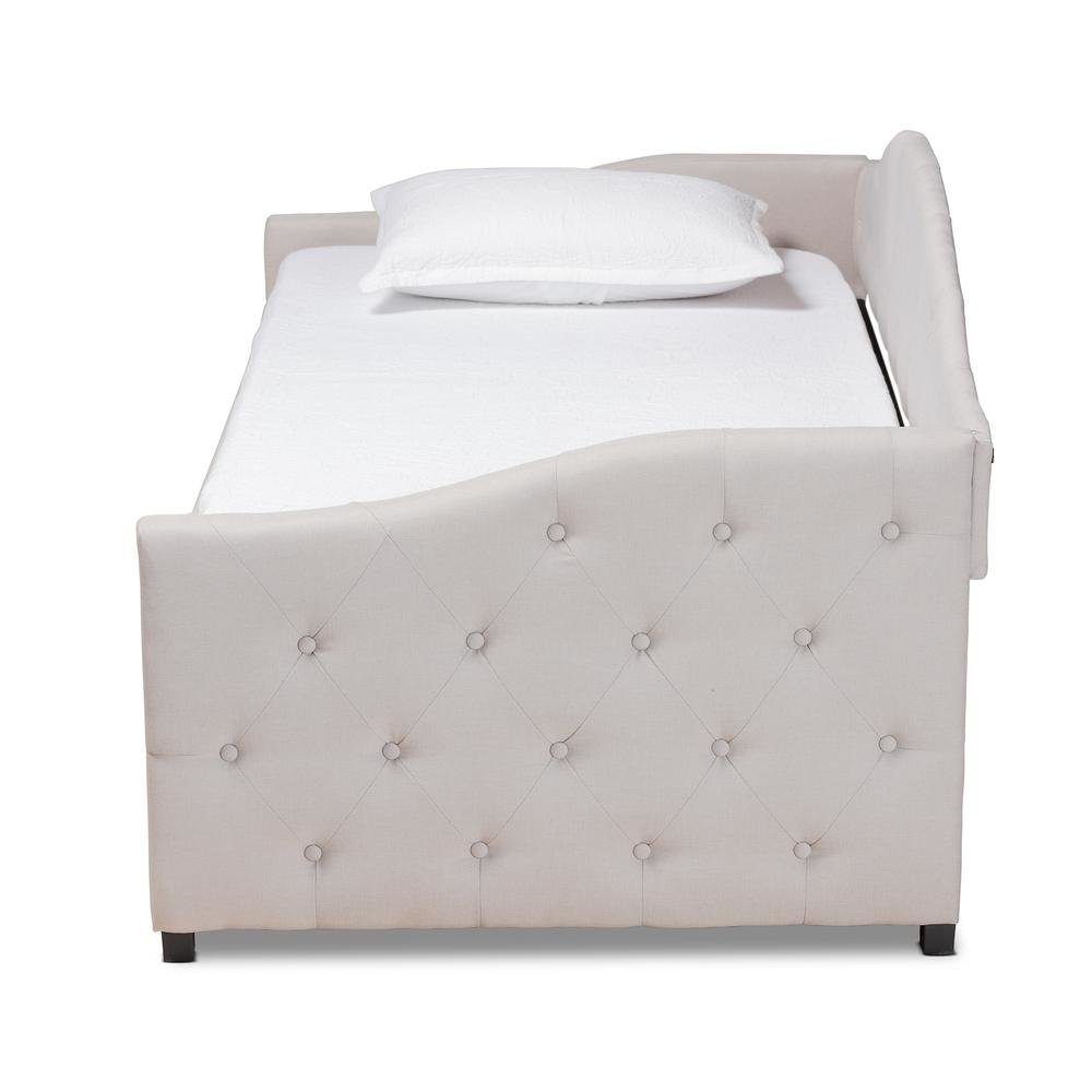Transitional Beige Fabric Upholstered Twin Size Daybed with Trundle