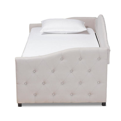 Transitional Beige Fabric Upholstered Twin Size Daybed with Trundle