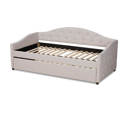 Transitional Beige Fabric Upholstered Twin Size Daybed with Trundle