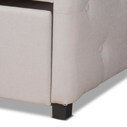 Transitional Beige Fabric Upholstered Twin Size Daybed with Trundle