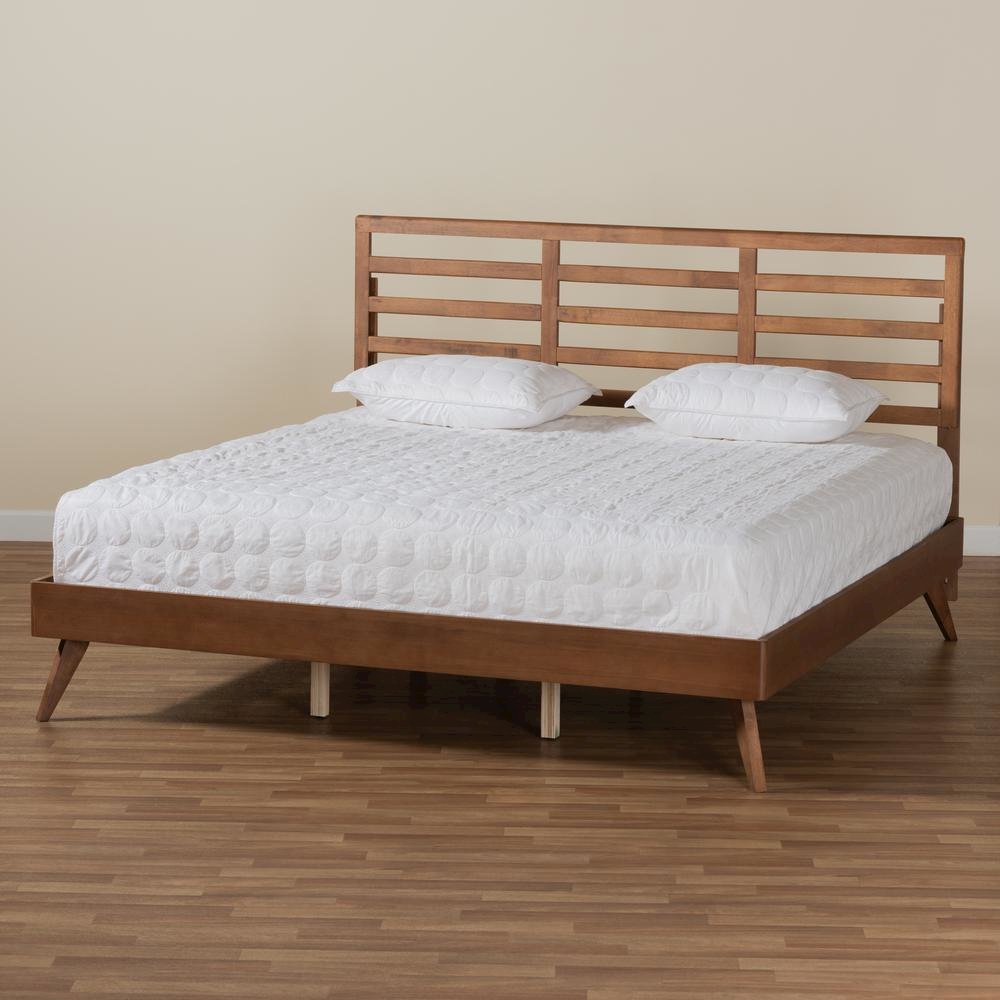 Shiro Mid-Century Modern Ash Walnut Finished Wood King Size Platform Bed