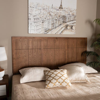 Transitional and Rustic Ash Walnut Finished Wood King Size Headboard
