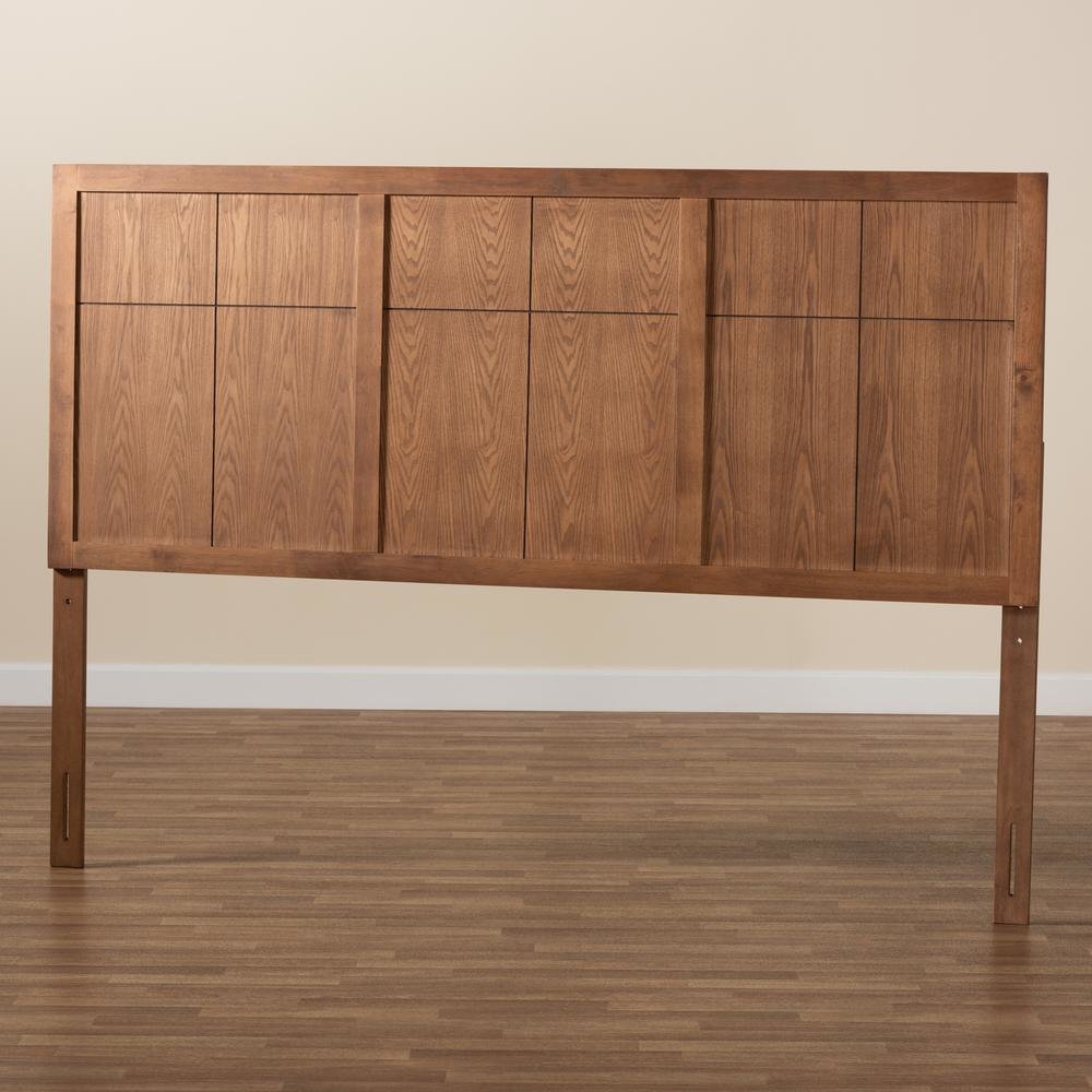 Transitional and Rustic Ash Walnut Finished Wood King Size Headboard
