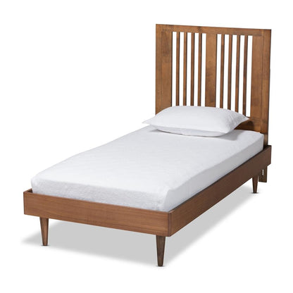 Transitional Ash Walnut Finished Wood Twin Size Platform Bed