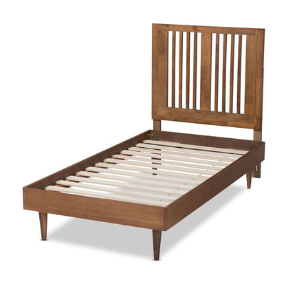 Transitional Ash Walnut Finished Wood Twin Size Platform Bed