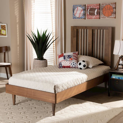 Transitional Ash Walnut Finished Wood Twin Size Platform Bed