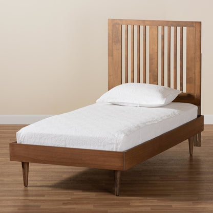 Transitional Ash Walnut Finished Wood Twin Size Platform Bed