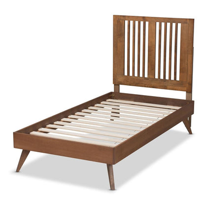 Transitional Ash Walnut Finished Wood Twin Size Platform Bed