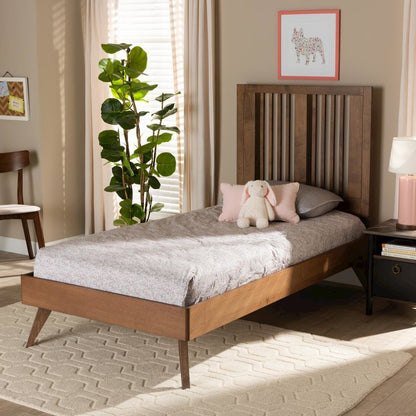 Transitional Ash Walnut Finished Wood Twin Size Platform Bed