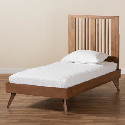 Transitional Ash Walnut Finished Wood Twin Size Platform Bed