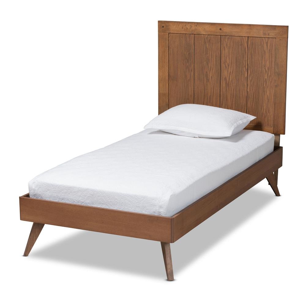 Transitional Ash Walnut Finished Wood Twin Size Platform Bed