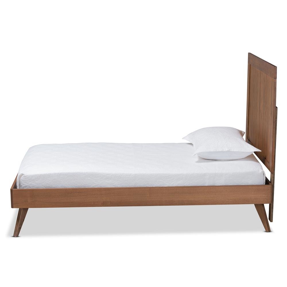 Transitional Ash Walnut Finished Wood Twin Size Platform Bed