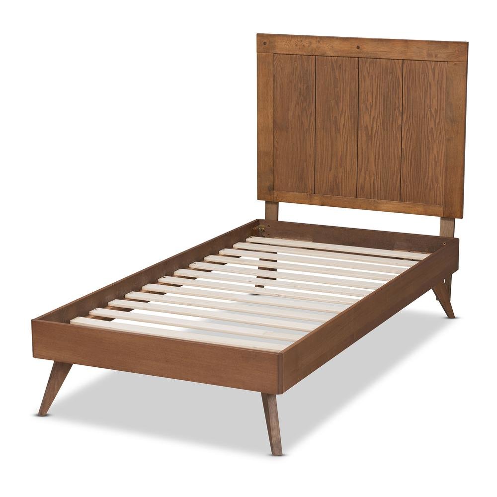 Transitional Ash Walnut Finished Wood Twin Size Platform Bed