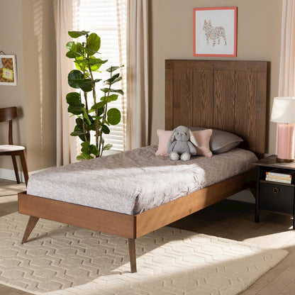 Transitional Ash Walnut Finished Wood Twin Size Platform Bed