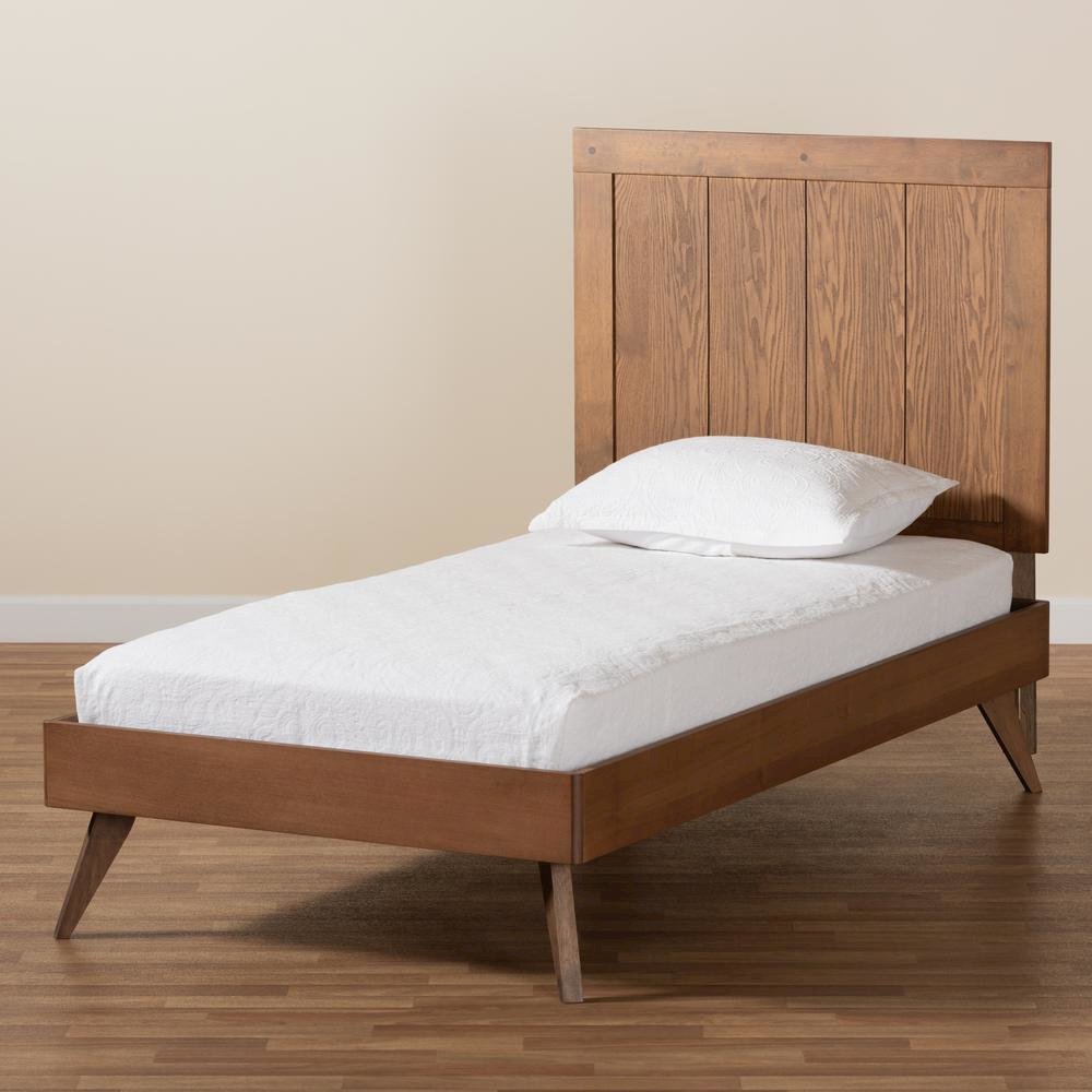 Transitional Ash Walnut Finished Wood Twin Size Platform Bed