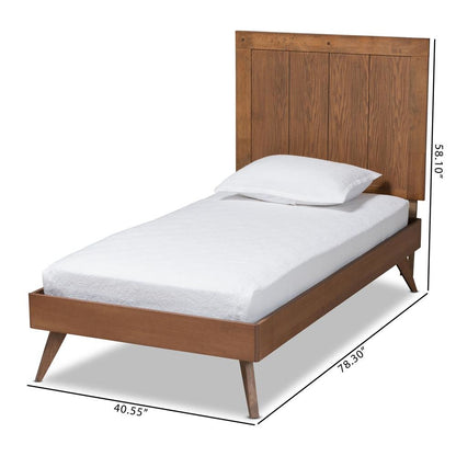 Transitional Ash Walnut Finished Wood Twin Size Platform Bed