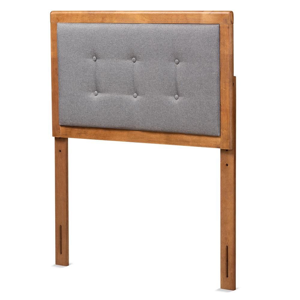 Dark Grey Fabric Upholstered and Walnut Brown Finished Wood Twin Size Headboard