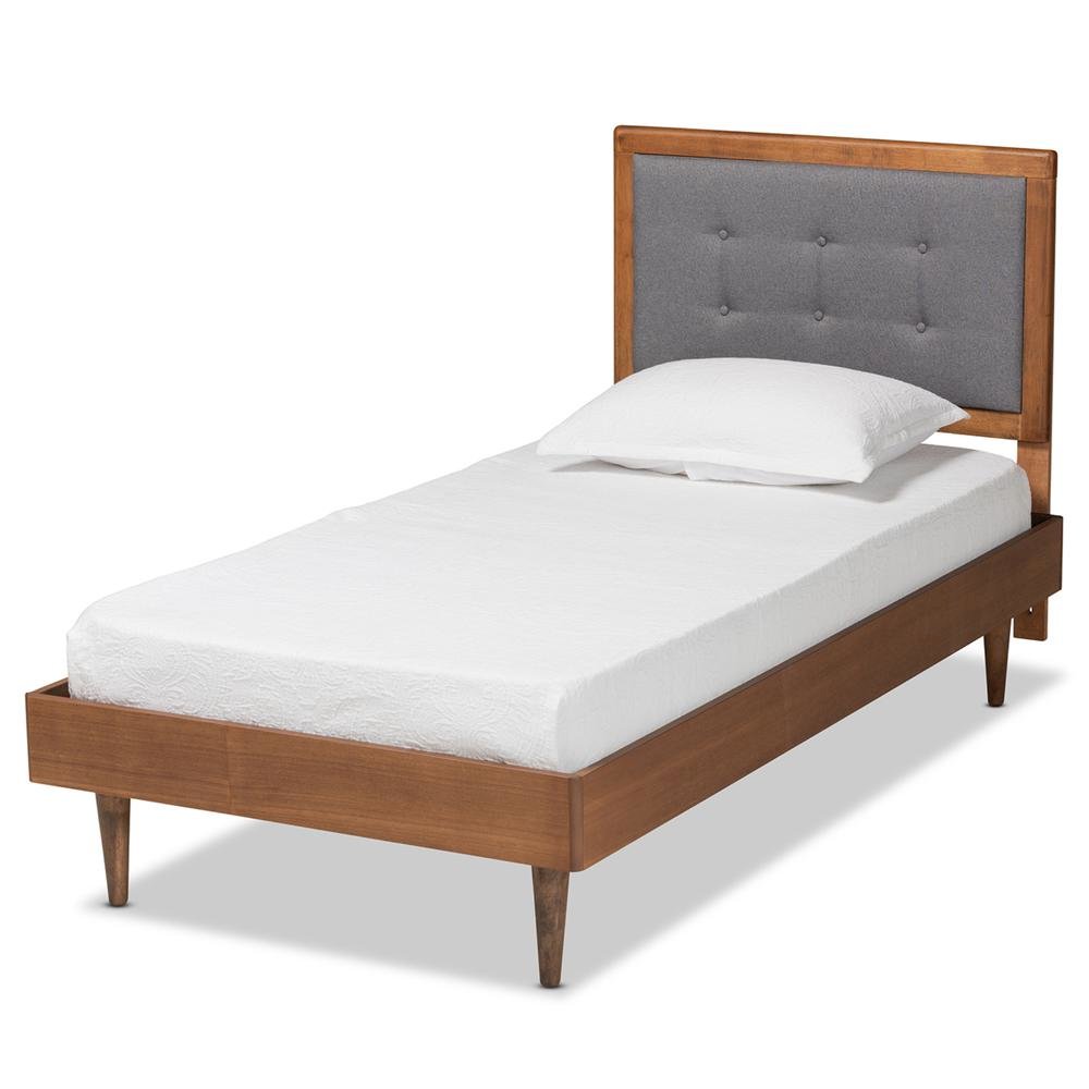 Walnut Brown Finished Wood Twin Size Platform Bed