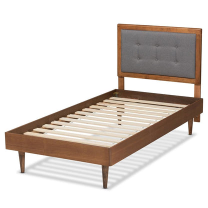 Walnut Brown Finished Wood Twin Size Platform Bed
